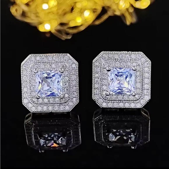 Radiant Silver Square Stud Earrings - Picture 2 of 4